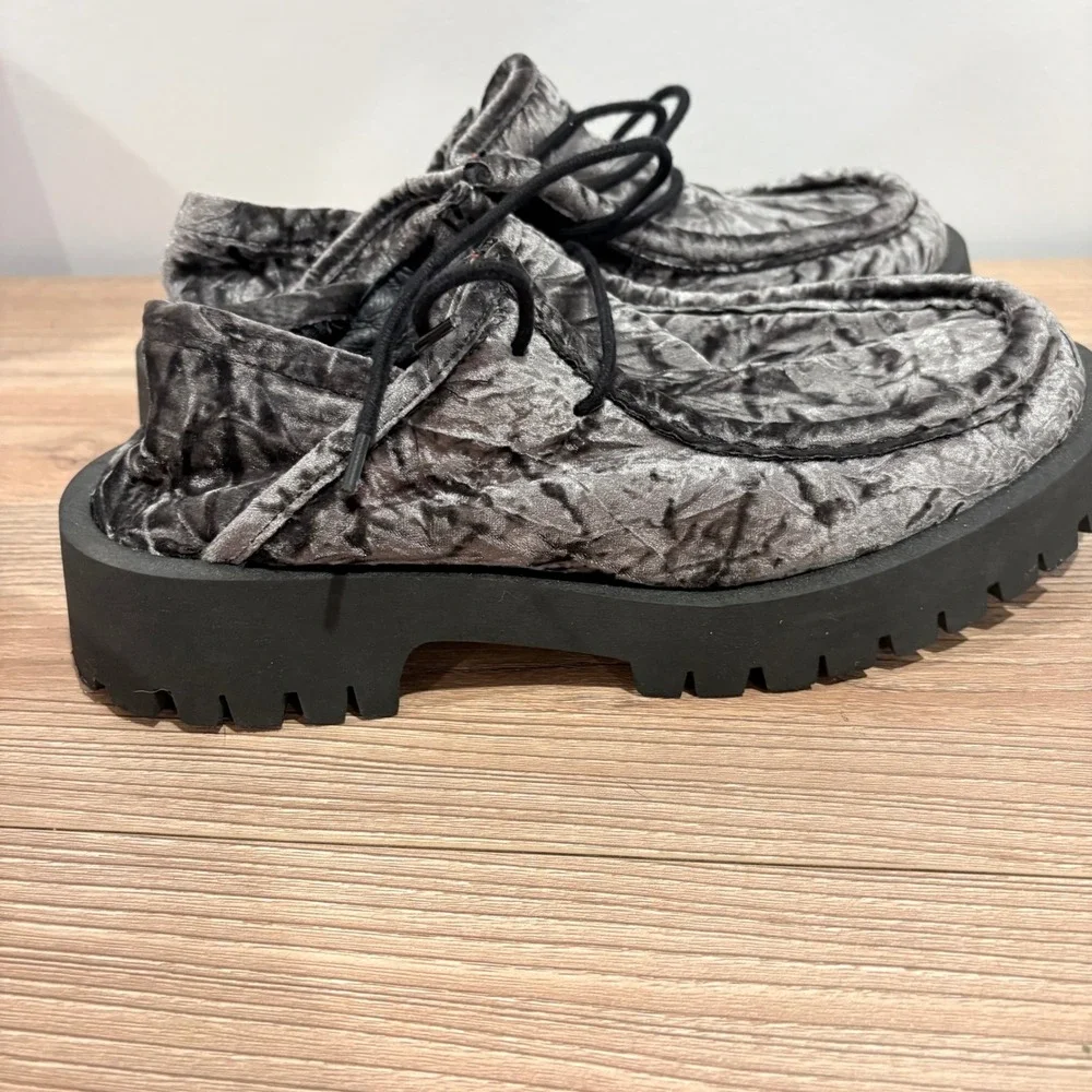 Free People Convertible Velvet Oxford Washed Shoes Women Grey 38 Platform